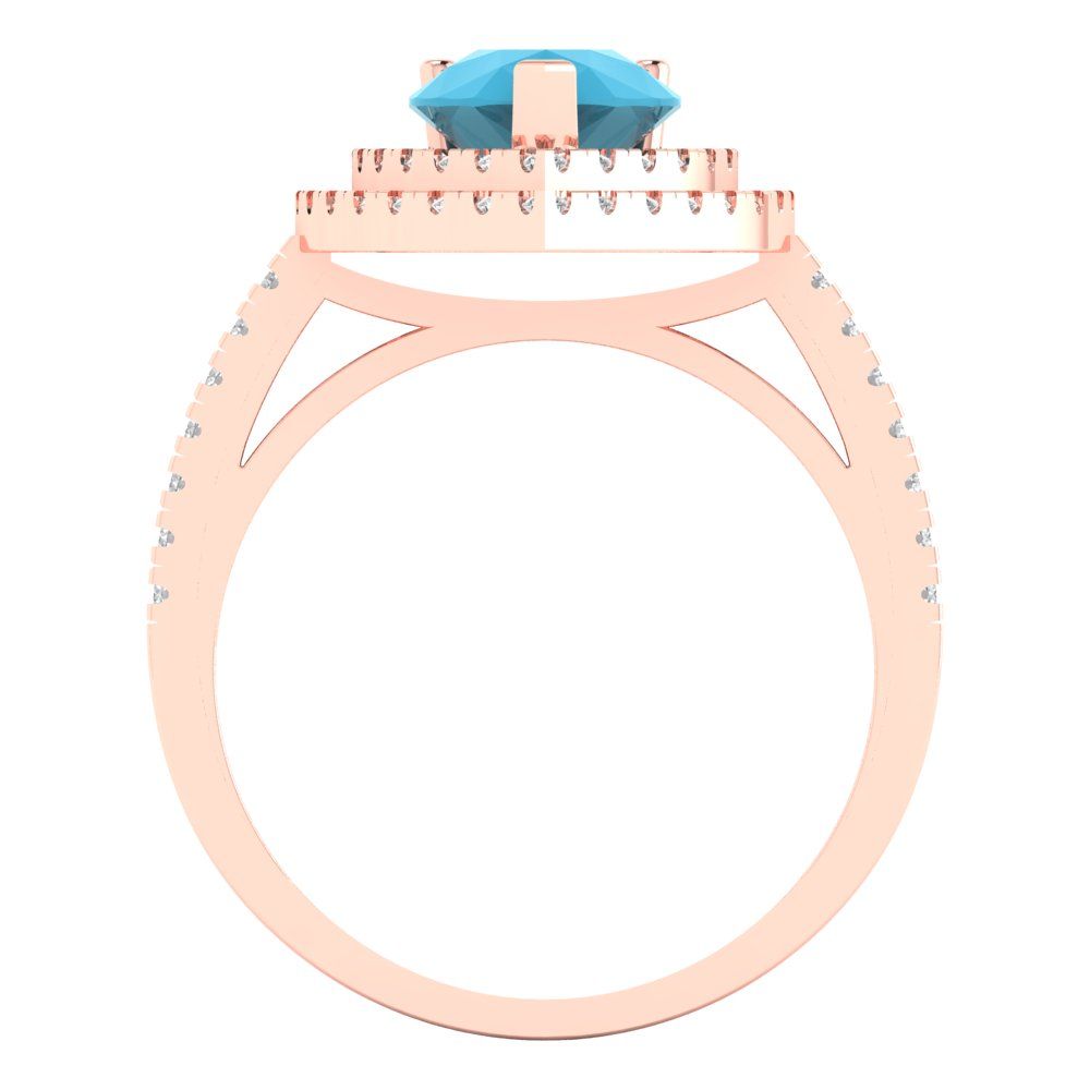 2.48 cttw Simulated Turquoise Hidden Halo Engagement Ring - Solid Rose Gold (VVS1, Pear Cut,10X7mm )
