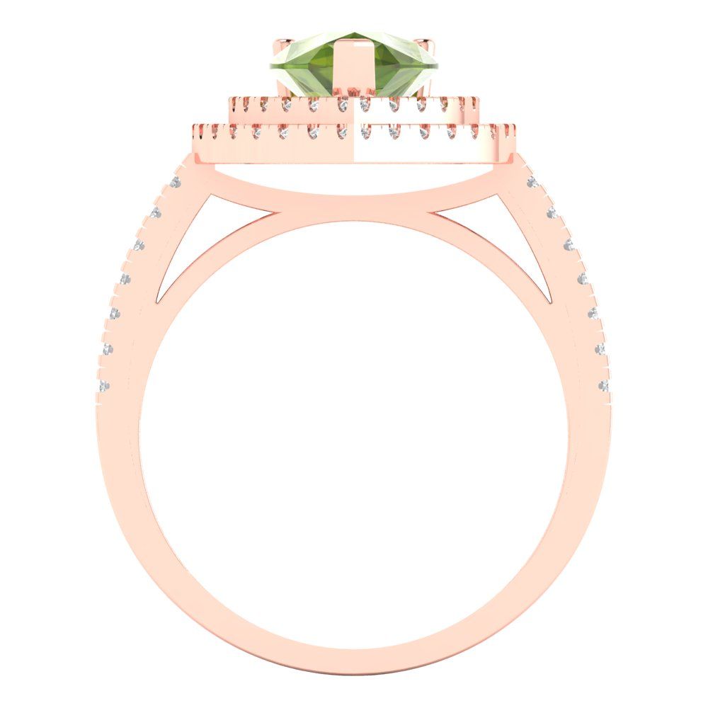 2.48 cttw Natural Peridot Hidden Halo Engagement Ring - Solid Rose Gold (VVS1, Pear Cut,10X7mm )