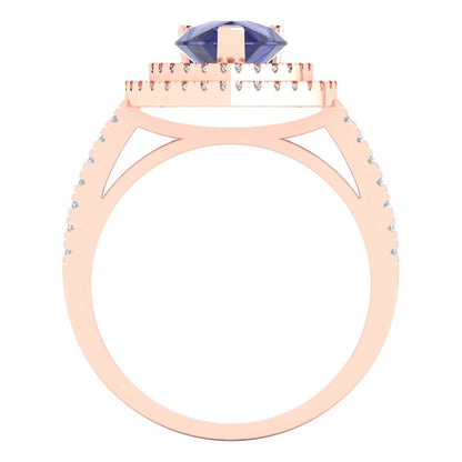 2.48 cttw Simulated Tanzanite Hidden Halo Engagement Ring - Solid Rose Gold (VVS1, Pear Cut,10X7mm )