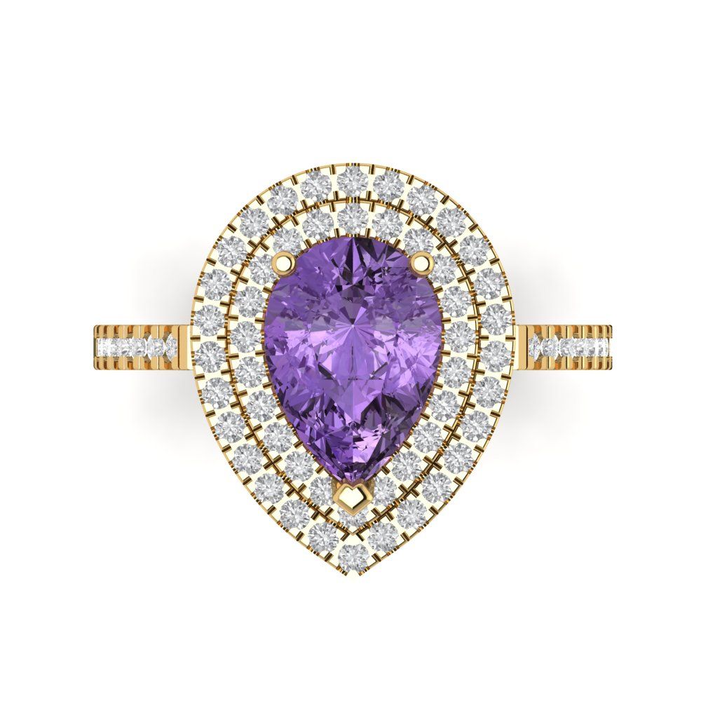 2.48 cttw Simulated Alexandrite Hidden Halo Engagement Ring - Solid Yellow Gold (VVS1, Pear Cut,10X7mm )