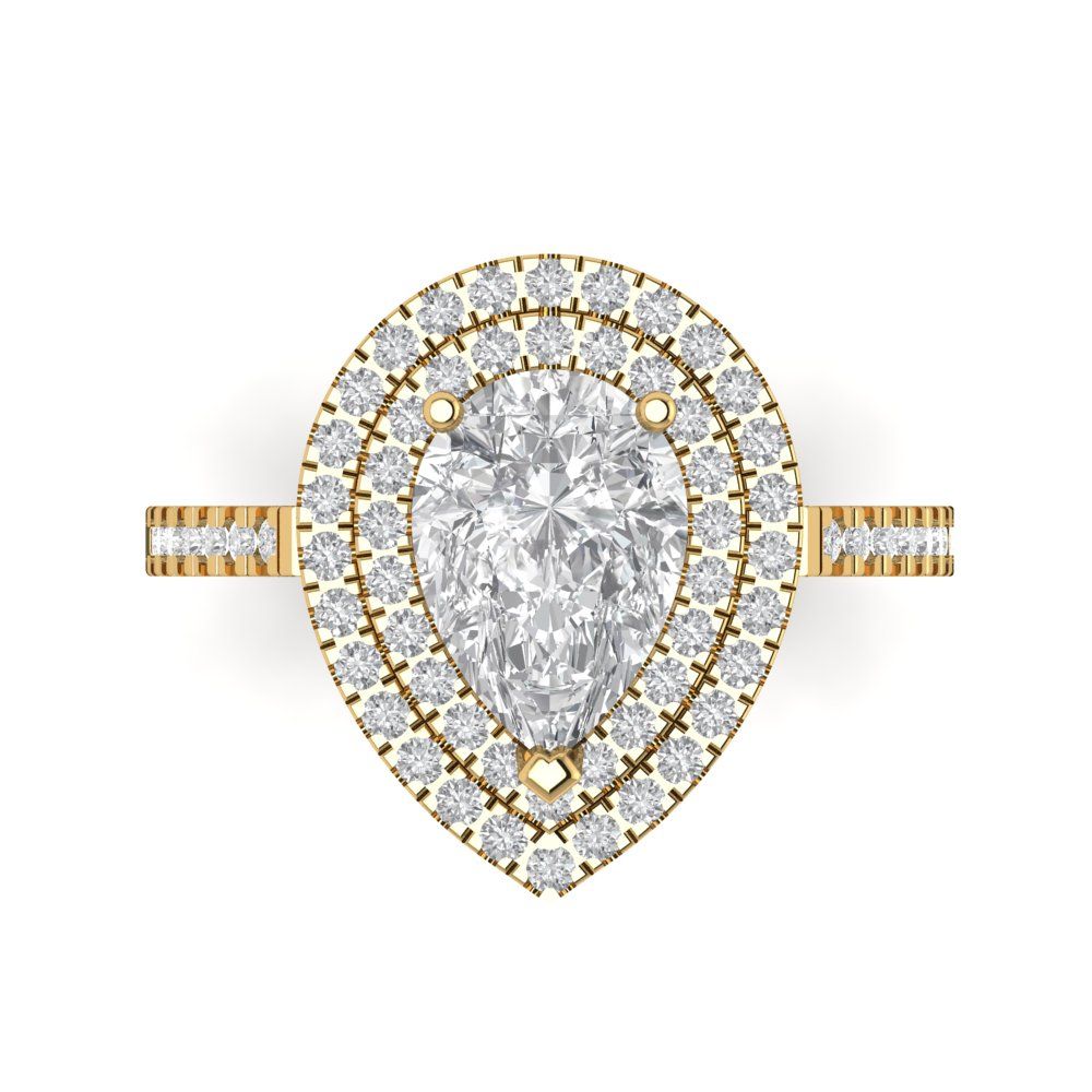 2.48 cttw Zirconia Simulated Diamond Hidden Halo Engagement Ring - Solid Yellow Gold (VVS1, Pear Cut,10X7mm )