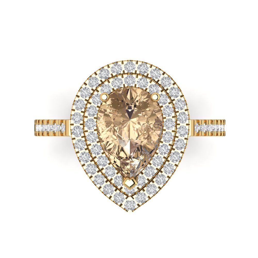 2.48 cttw Yellow Moissanite Hidden Halo Engagement Ring - Solid Yellow Gold (VVS1, Pear Cut,10X7mm )