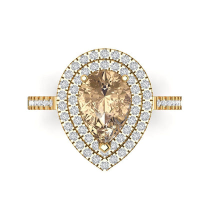 2.48 cttw Yellow Moissanite Hidden Halo Engagement Ring - Solid Yellow Gold (VVS1, Pear Cut,10X7mm )