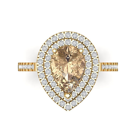 2.48 cttw Yellow Moissanite Hidden Halo Engagement Ring - Solid Yellow Gold (VVS1, Pear Cut,10X7mm )