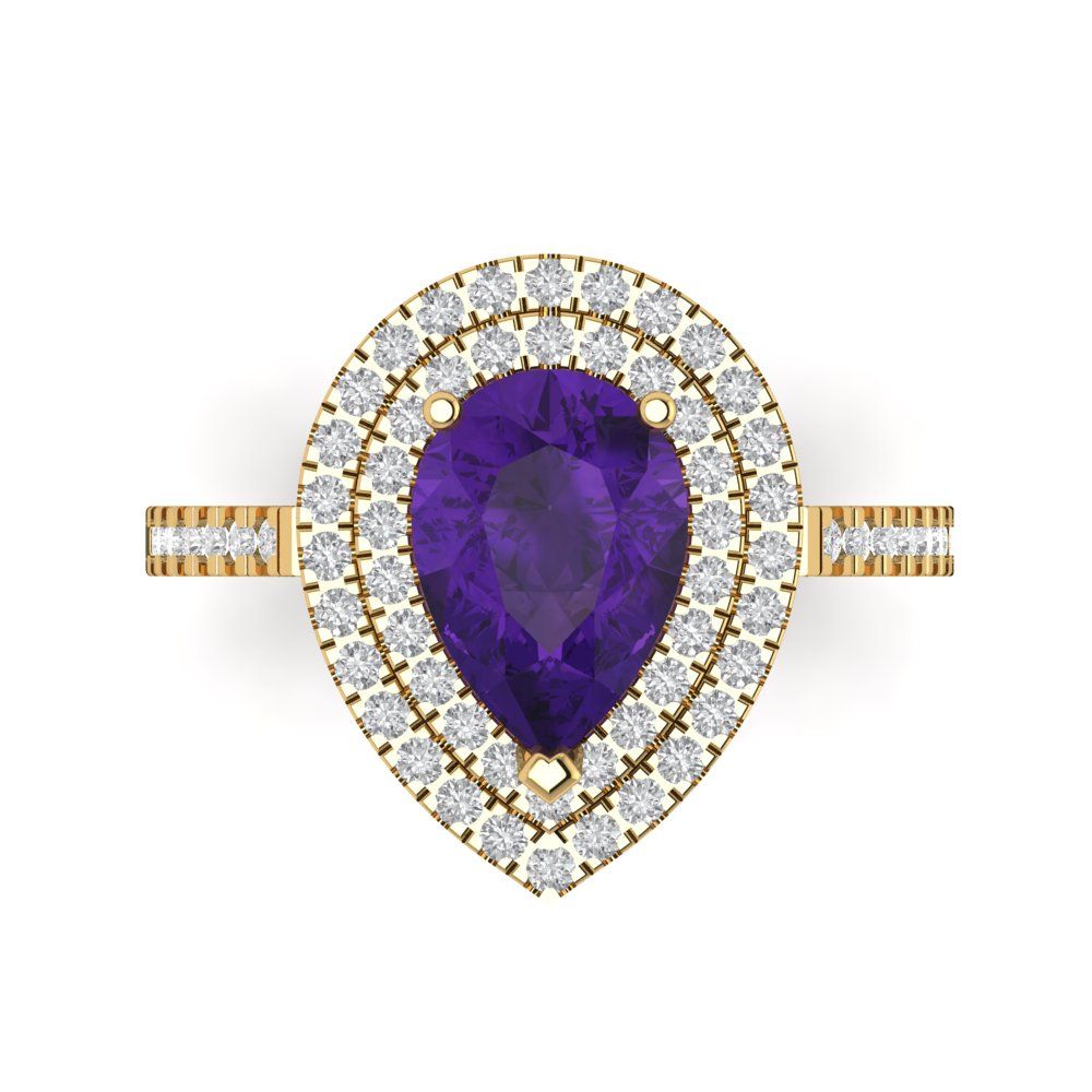 2.48 cttw Natural Amethyst Hidden Halo Engagement Ring - Solid Yellow Gold (VVS1, Pear Cut,10X7mm )