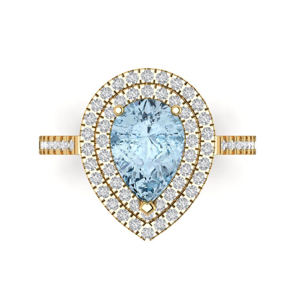2.48 cttw Natural Sky Blue Topaz Hidden Halo Engagement Ring - Solid Yellow Gold (VVS1, Pear Cut,10X7mm )