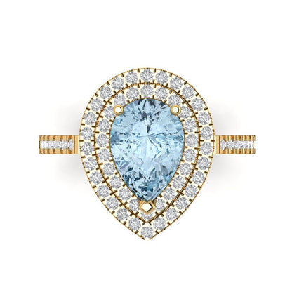 2.48 cttw Natural Sky Blue Topaz Hidden Halo Engagement Ring - Solid Yellow Gold (VVS1, Pear Cut,10X7mm )