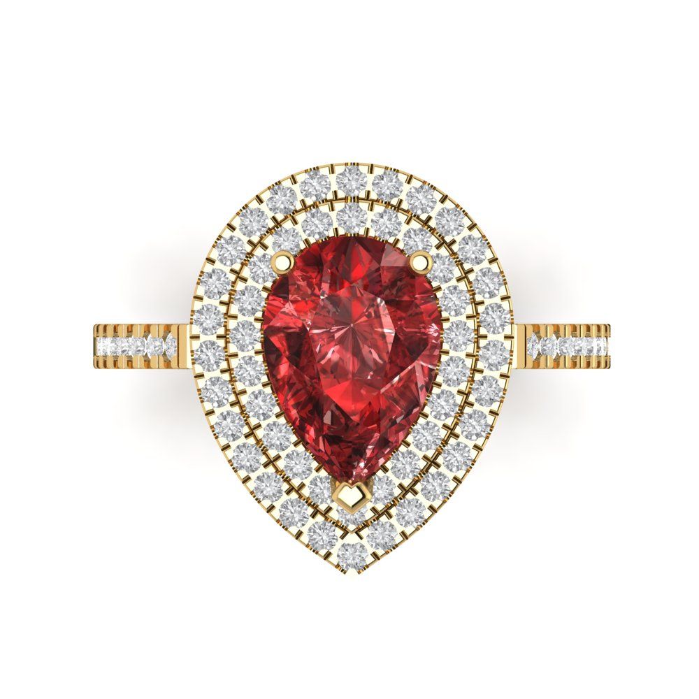 2.48 cttw Natural Garnet Hidden Halo Engagement Ring - Solid Yellow Gold (VVS1, Pear Cut,10X7mm )