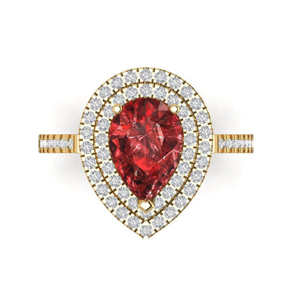 2.48 cttw Natural Garnet Hidden Halo Engagement Ring - Solid Yellow Gold (VVS1, Pear Cut,10X7mm )