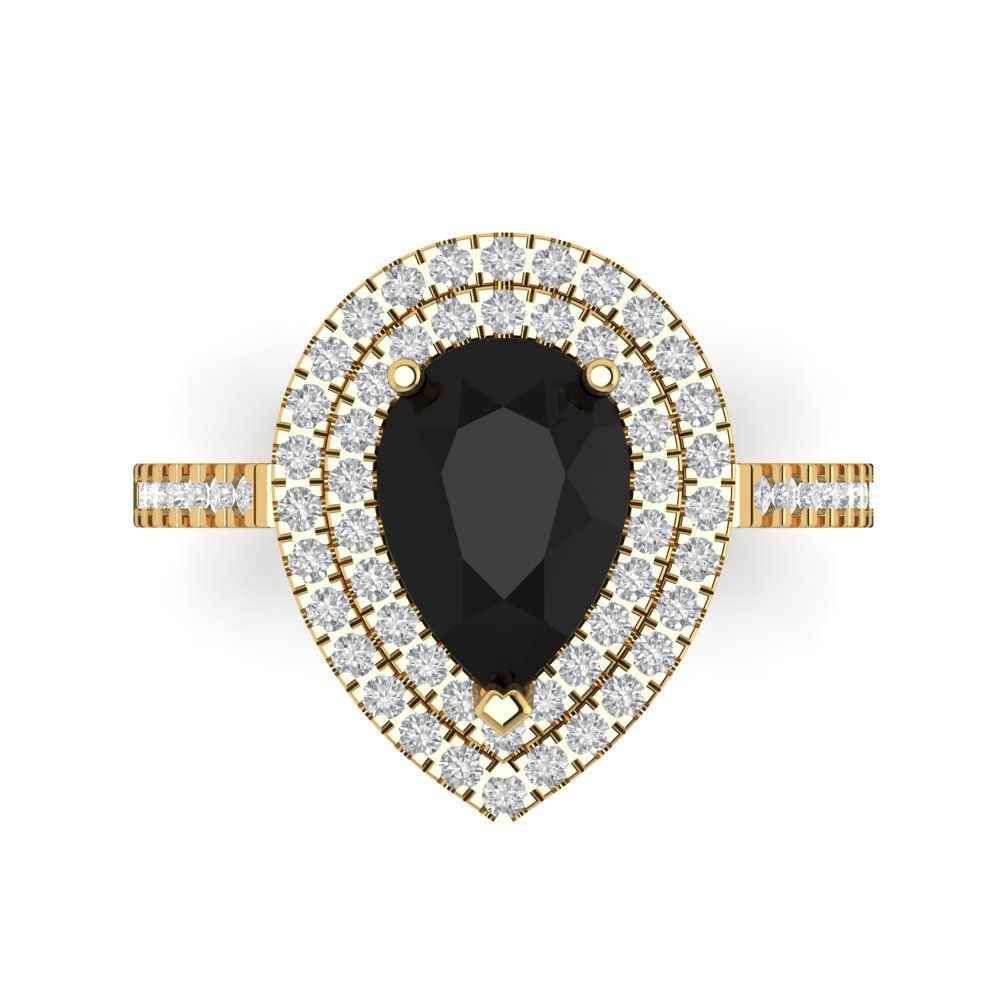 2.48 cttw Natural Onyx Hidden Halo Engagement Ring - Solid Yellow Gold (VVS1, Pear Cut,10X7mm )