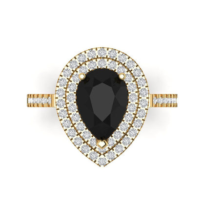 2.48 cttw Natural Onyx Hidden Halo Engagement Ring - Solid Yellow Gold (VVS1, Pear Cut,10X7mm )