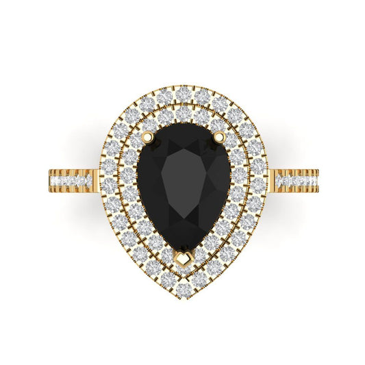 2.48 cttw Natural Onyx Hidden Halo Engagement Ring - Solid Yellow Gold (VVS1, Pear Cut,10X7mm )