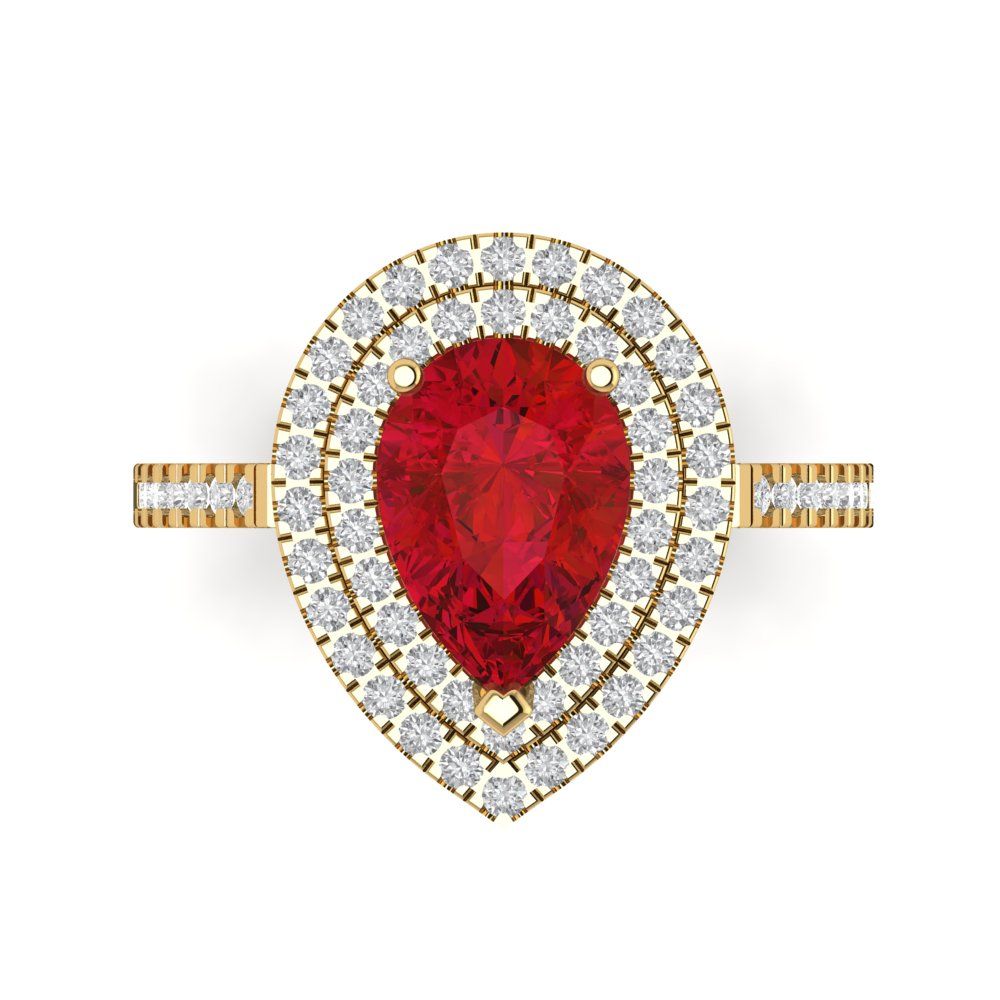 2.48 cttw Simulated Pink Tourmaline Hidden Halo Engagement Ring - Solid Yellow Gold (VVS1, Pear Cut,10X7mm )