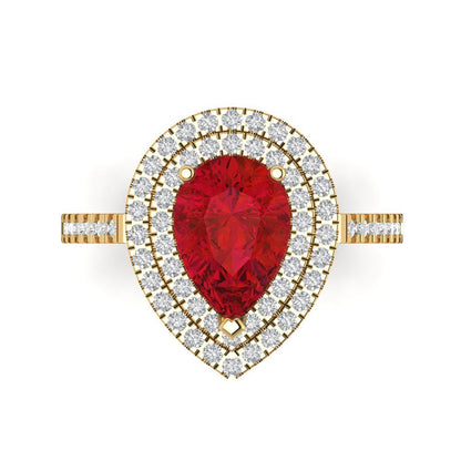 2.48 cttw Simulated Pink Tourmaline Hidden Halo Engagement Ring - Solid Yellow Gold (VVS1, Pear Cut,10X7mm )