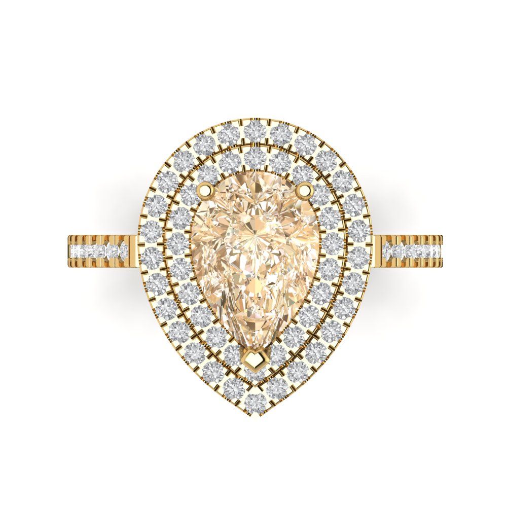 2.48 cttw Natural Morganite Hidden Halo Engagement Ring - Solid Yellow Gold (VVS1, Pear Cut,10X7mm )