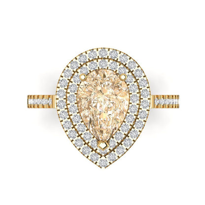 2.48 cttw Natural Morganite Hidden Halo Engagement Ring - Solid Yellow Gold (VVS1, Pear Cut,10X7mm )