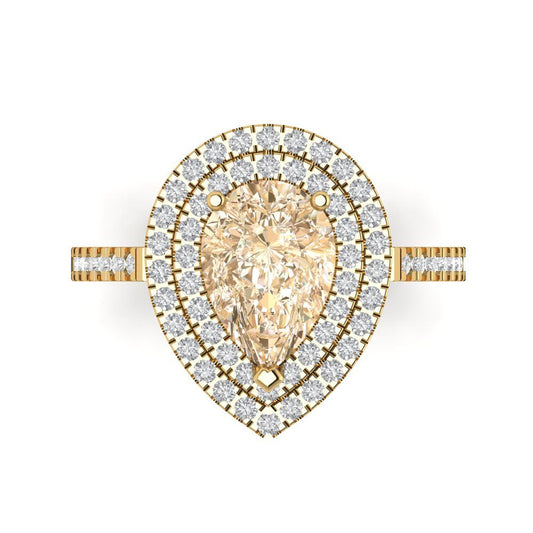 2.48 cttw Natural Morganite Hidden Halo Engagement Ring - Solid Yellow Gold (VVS1, Pear Cut,10X7mm )