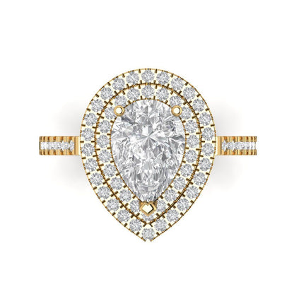 2.48 cttw Moissanite Hidden Halo Engagement Ring - Solid Yellow Gold (VVS1, Pear Cut,10X7mm )