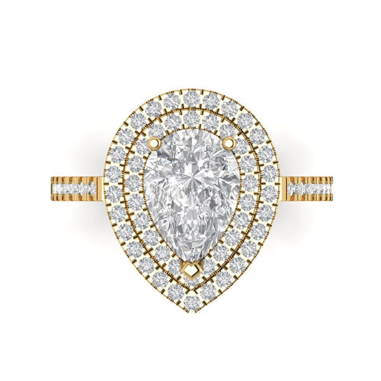 2.48 cttw Moissanite Hidden Halo Engagement Ring - Solid Yellow Gold (VVS1, Pear Cut,10X7mm )