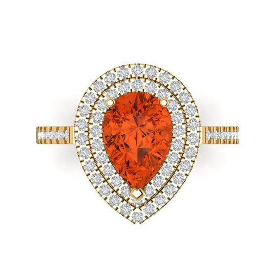2.48 cttw Zirconia Simulated Red Diamond Hidden Halo Engagement Ring - Solid Yellow Gold (VVS1, Pear Cut,10X7mm )