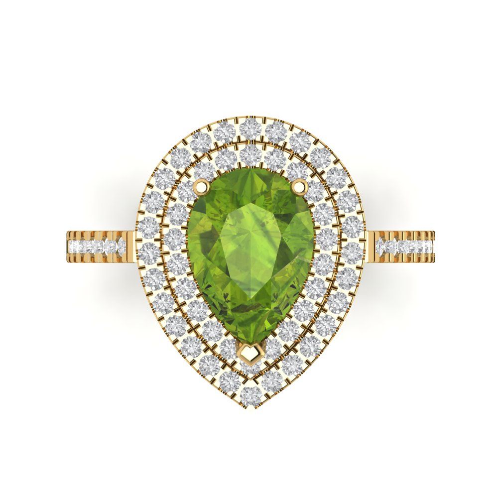 2.48 cttw Natural Peridot Hidden Halo Engagement Ring - Solid Yellow Gold (VVS1, Pear Cut,10X7mm )