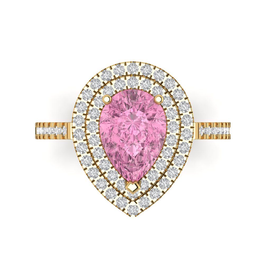2.48 cttw Zirconia Simulated Pink Diamond Hidden Halo Engagement Ring - Solid Yellow Gold (VVS1, Pear Cut,10X7mm )