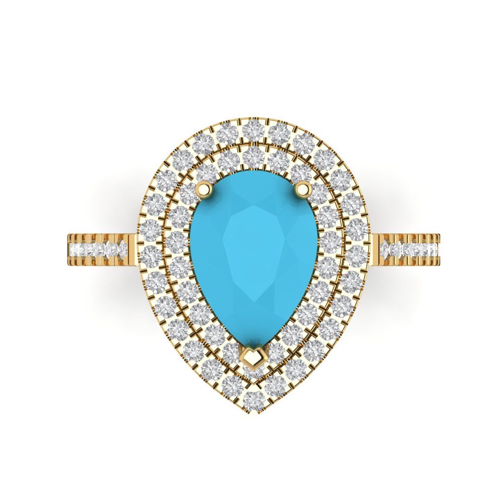 2.48 cttw Simulated Turquoise Hidden Halo Engagement Ring - Solid Yellow Gold (VVS1, Pear Cut,10X7mm )
