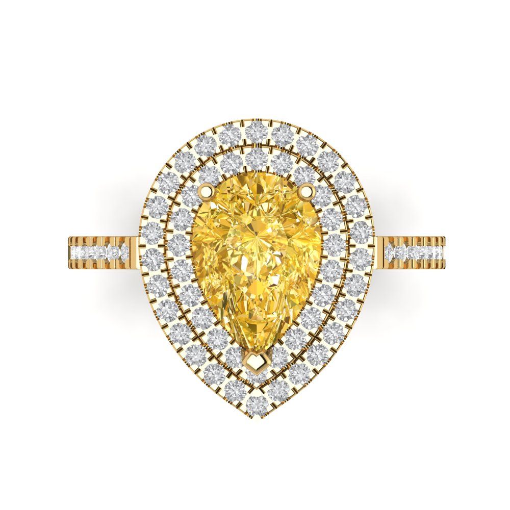 2.48 cttw Natural Citrine Hidden Halo Engagement Ring - Solid Yellow Gold (VVS1, Pear Cut,10X7mm )
