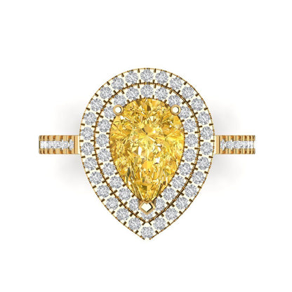 2.48 cttw Natural Citrine Hidden Halo Engagement Ring - Solid Yellow Gold (VVS1, Pear Cut,10X7mm )
