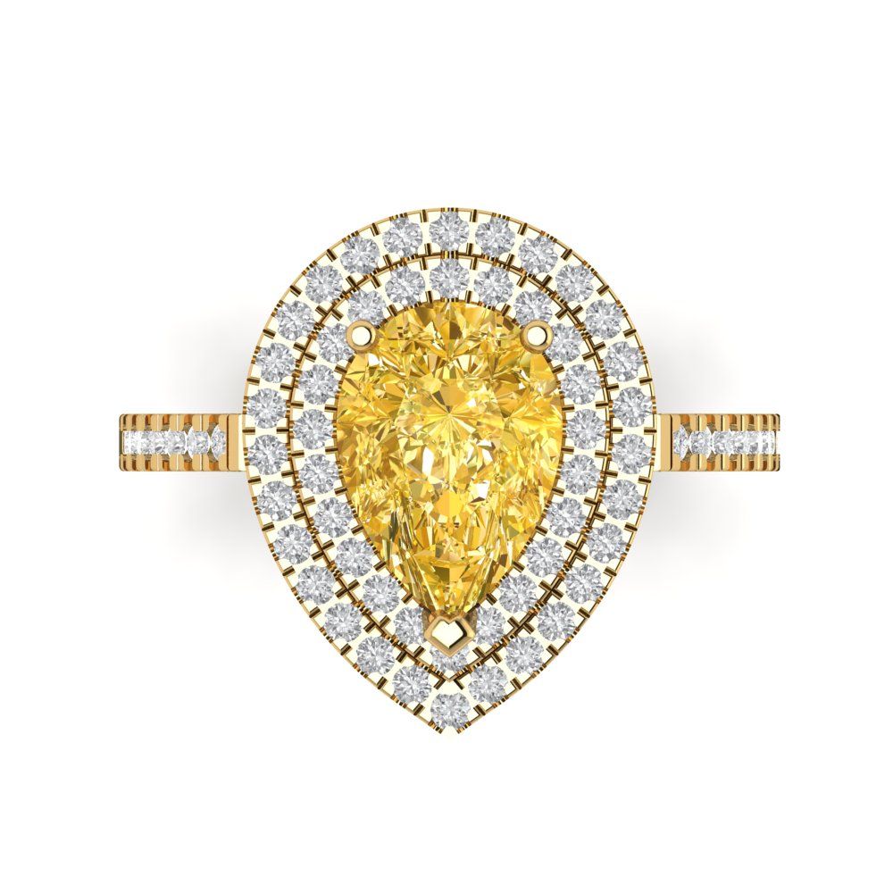 2.48 cttw Zirconia Simulated Yellow Diamond Hidden Halo Engagement Ring - Solid Yellow Gold (VVS1, Pear Cut,10X7mm )