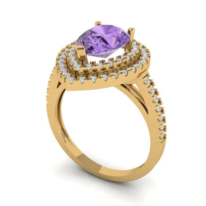 2.48 cttw Simulated Alexandrite Hidden Halo Engagement Ring - Solid Yellow Gold (VVS1, Pear Cut,10X7mm )
