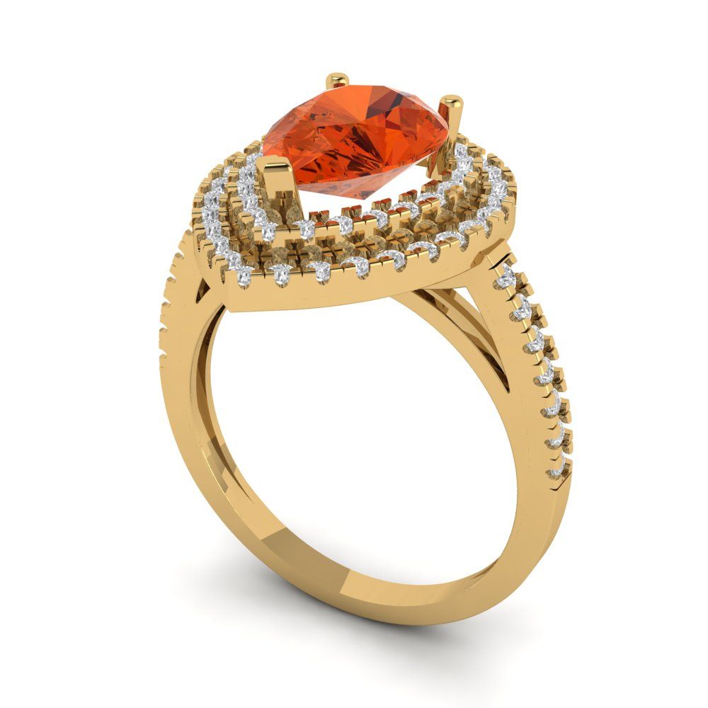 2.48 cttw Zirconia Simulated Red Diamond Hidden Halo Engagement Ring - Solid Yellow Gold (VVS1, Pear Cut,10X7mm )