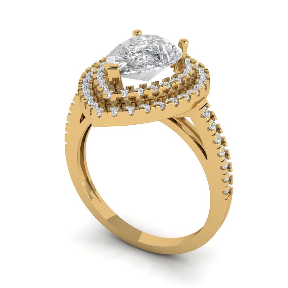 2.48 cttw Moissanite Hidden Halo Engagement Ring - Solid Yellow Gold (VVS1, Pear Cut,10X7mm )