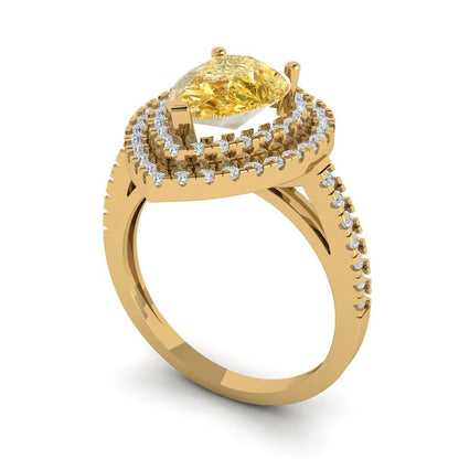 2.48 cttw Natural Citrine Hidden Halo Engagement Ring - Solid Yellow Gold (VVS1, Pear Cut,10X7mm )