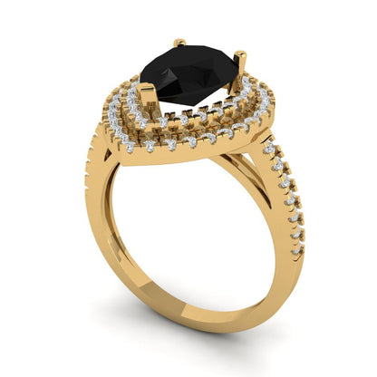 2.48 cttw Natural Onyx Hidden Halo Engagement Ring - Solid Yellow Gold (VVS1, Pear Cut,10X7mm )
