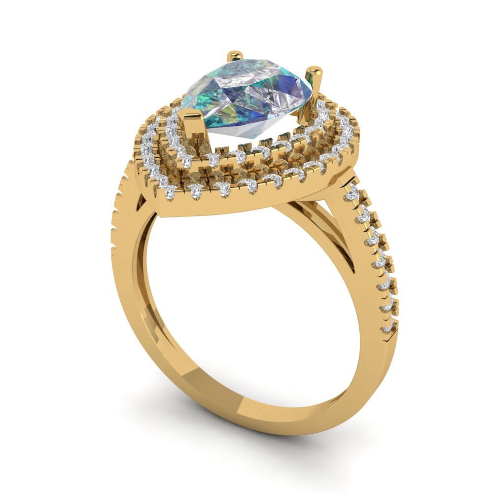 2.48 cttw Blue Moissanite Hidden Halo Engagement Ring - Solid Yellow Gold (VVS1, Pear Cut,10X7mm )