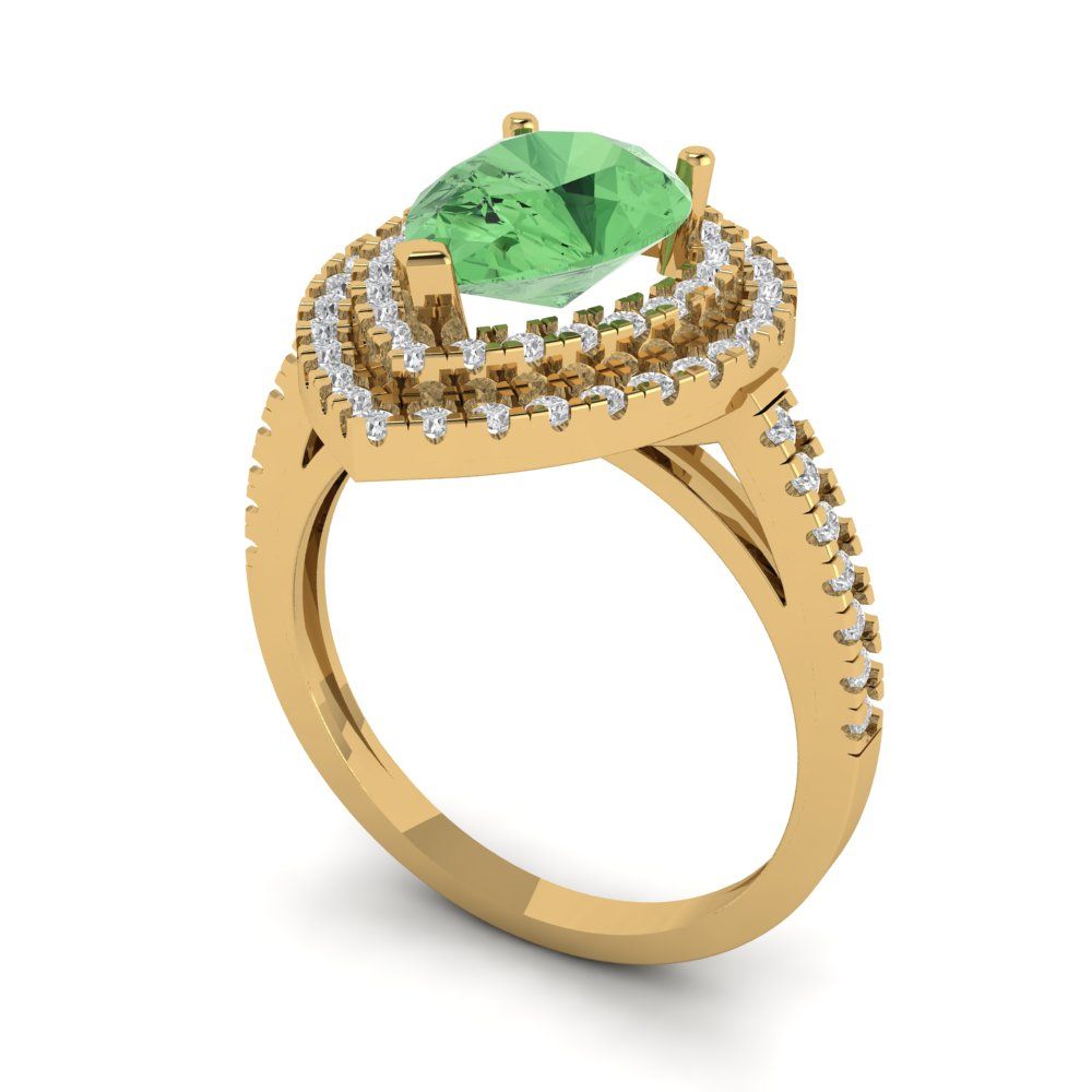 2.48 cttw Zirconia Simulated Green Diamond Hidden Halo Engagement Ring - Solid Yellow Gold (VVS1, Pear Cut,10X7mm )