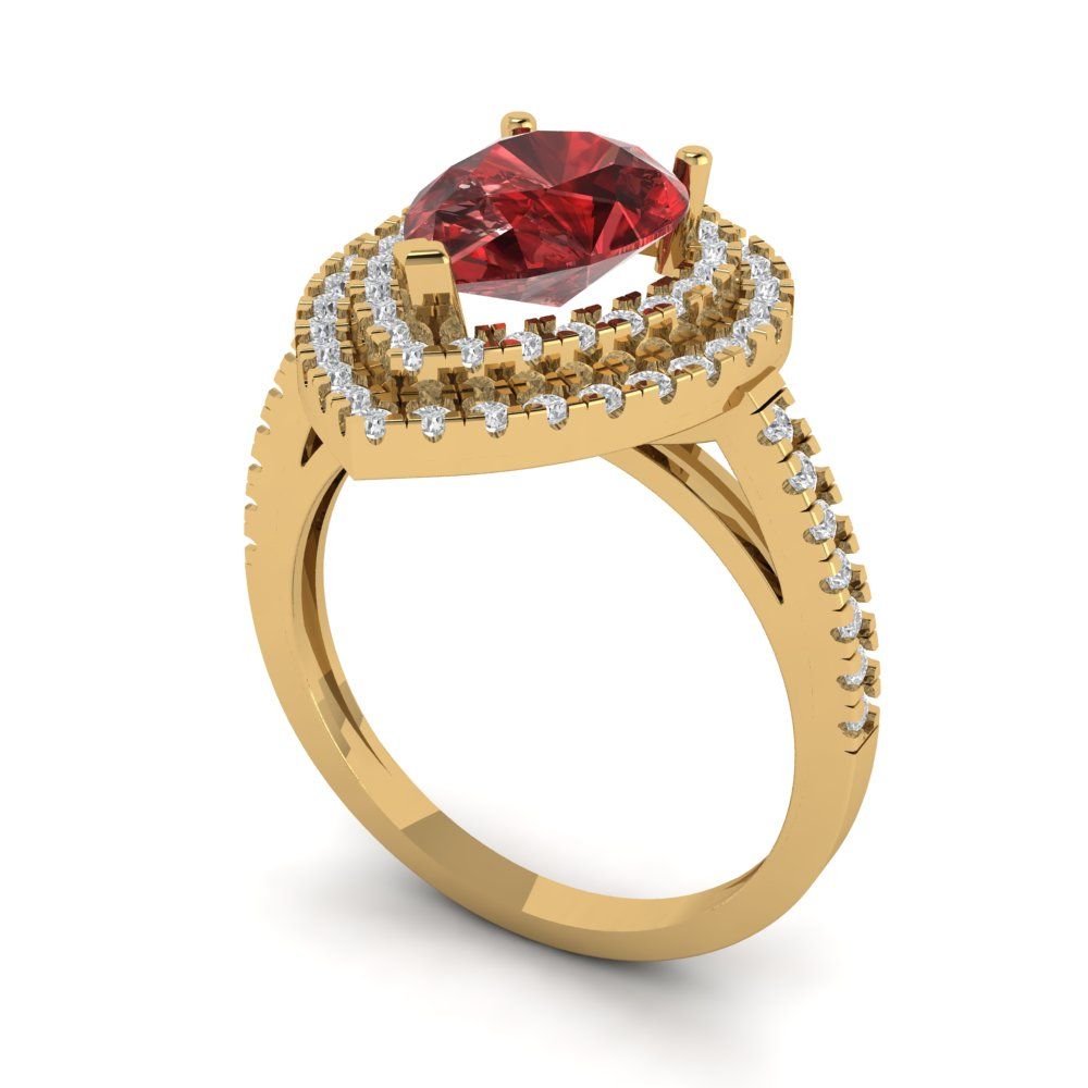 2.48 cttw Natural Garnet Hidden Halo Engagement Ring - Solid Yellow Gold (VVS1, Pear Cut,10X7mm )