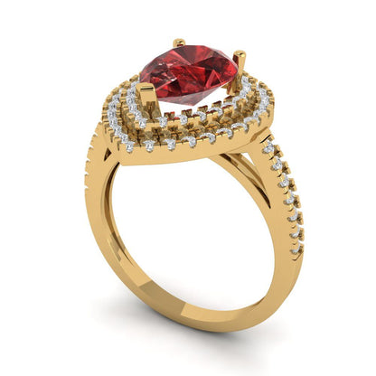 2.48 cttw Natural Garnet Hidden Halo Engagement Ring - Solid Yellow Gold (VVS1, Pear Cut,10X7mm )