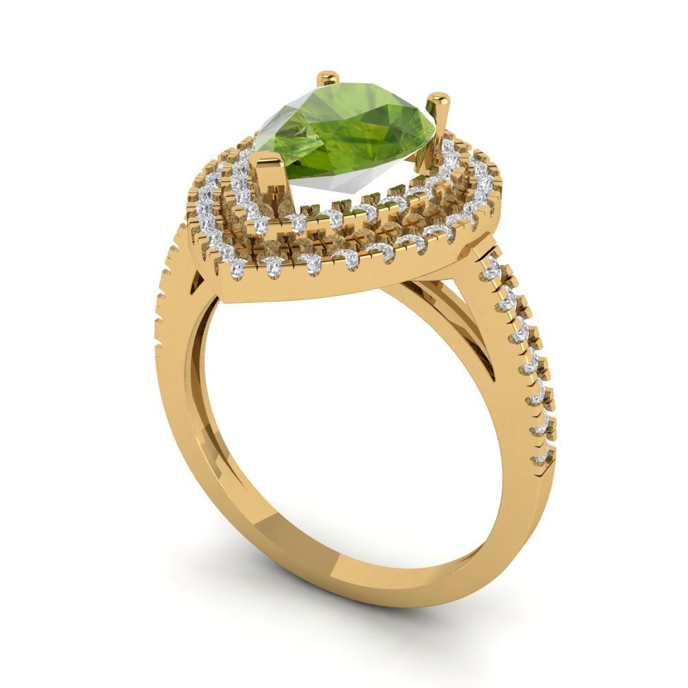 2.48 cttw Natural Peridot Hidden Halo Engagement Ring - Solid Yellow Gold (VVS1, Pear Cut,10X7mm )