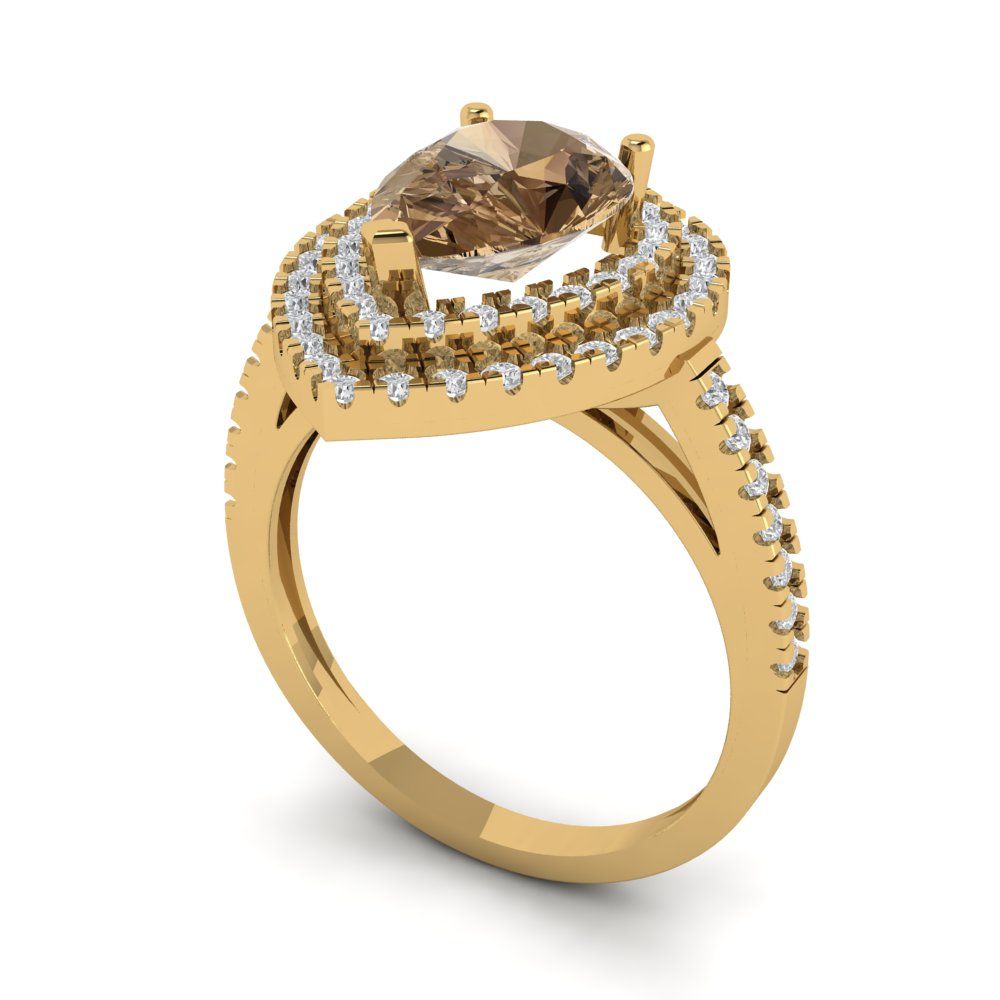 2.48 cttw Zirconia Simulated Champagne Diamond Hidden Halo Engagement Ring - Solid Yellow Gold (VVS1, Pear Cut,10X7mm )