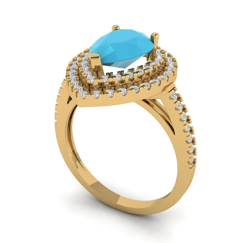 2.48 cttw Simulated Turquoise Hidden Halo Engagement Ring - Solid Yellow Gold (VVS1, Pear Cut,10X7mm )