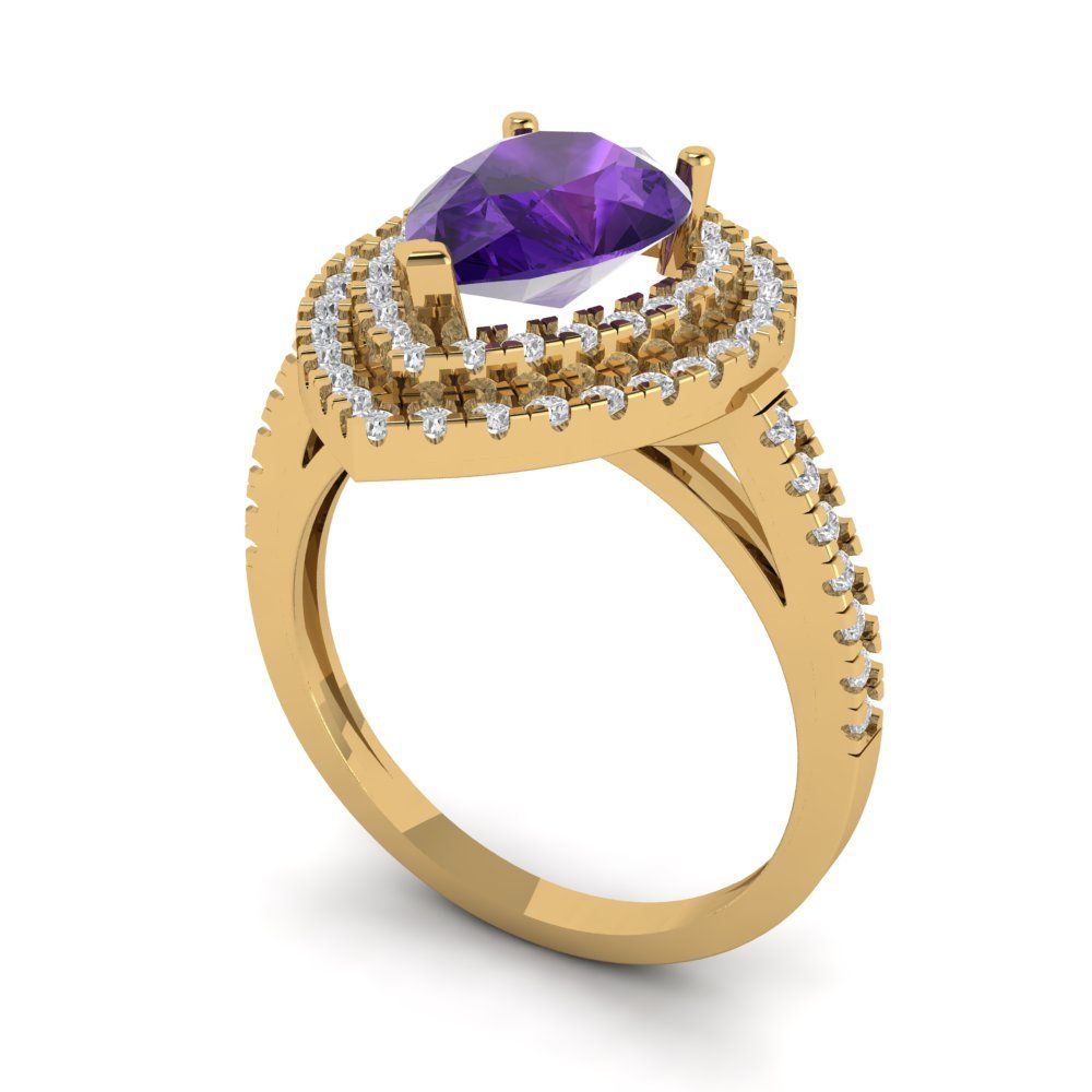 2.48 cttw Natural Amethyst Hidden Halo Engagement Ring - Solid Yellow Gold (VVS1, Pear Cut,10X7mm )