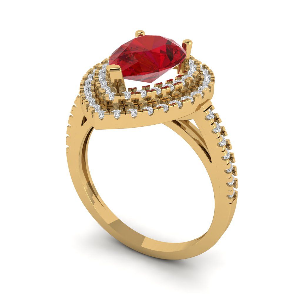 2.48 cttw Simulated Ruby Hidden Halo Engagement Ring - Solid Yellow Gold (VVS1, Pear Cut,10X7mm )
