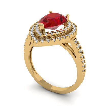 2.48 cttw Simulated Ruby Hidden Halo Engagement Ring - Solid Yellow Gold (VVS1, Pear Cut,10X7mm )