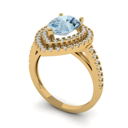 2.48 cttw Zirconia Simulated Blue Diamond Hidden Halo Engagement Ring - Solid Yellow Gold (VVS1, Pear Cut,10X7mm )