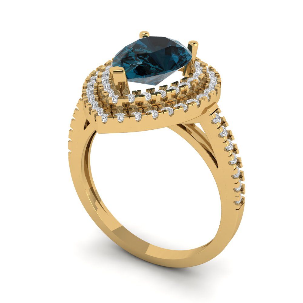 2.48 cttw Natural London Blue Topaz Hidden Halo Engagement Ring - Solid Yellow Gold (VVS1, Pear Cut,10X7mm )