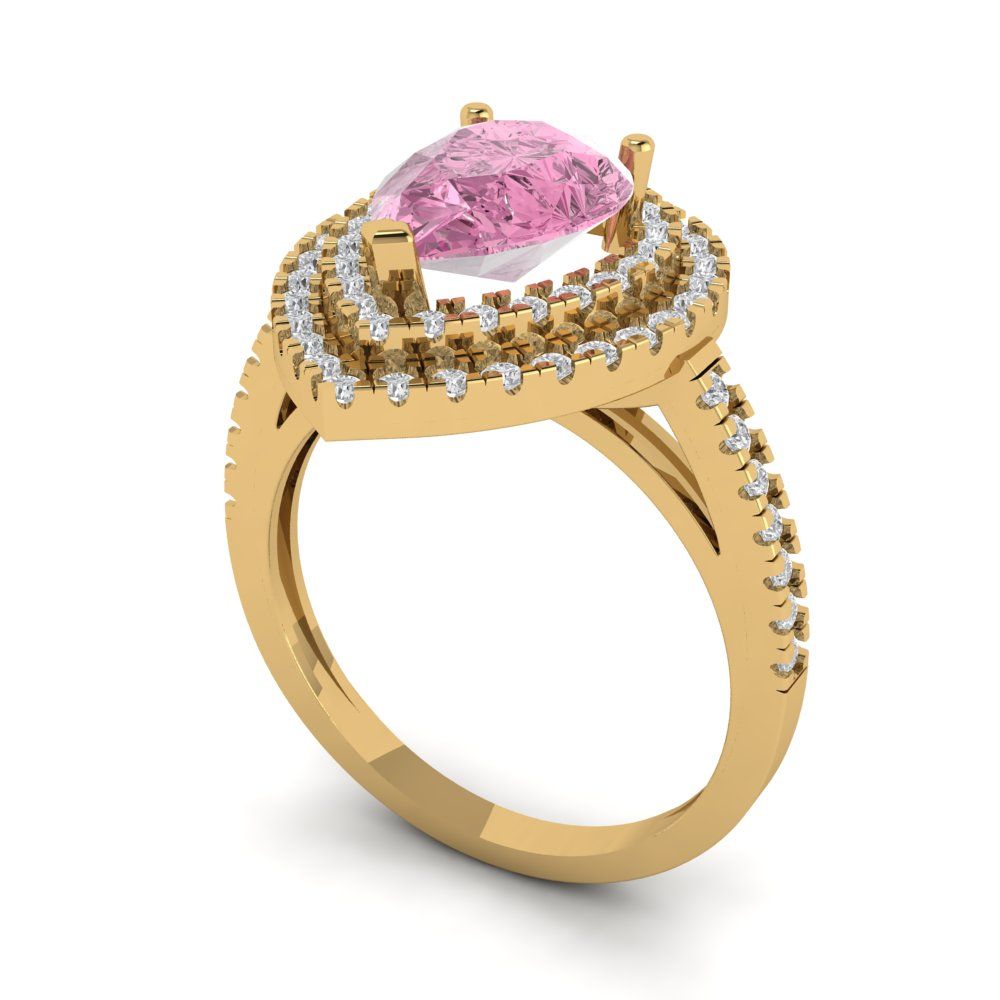 2.48 cttw Zirconia Simulated Pink Diamond Hidden Halo Engagement Ring - Solid Yellow Gold (VVS1, Pear Cut,10X7mm )