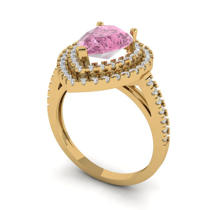 2.48 cttw Zirconia Simulated Pink Diamond Hidden Halo Engagement Ring - Solid Yellow Gold (VVS1, Pear Cut,10X7mm )