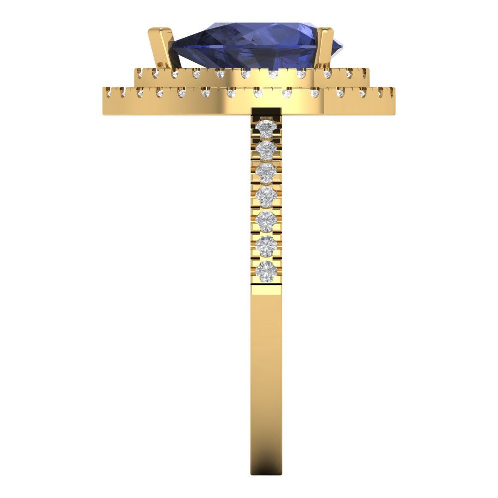 2.48 cttw Simulated Blue Sapphire Hidden Halo Engagement Ring - Solid Yellow Gold (VVS1, Pear Cut,10X7mm )